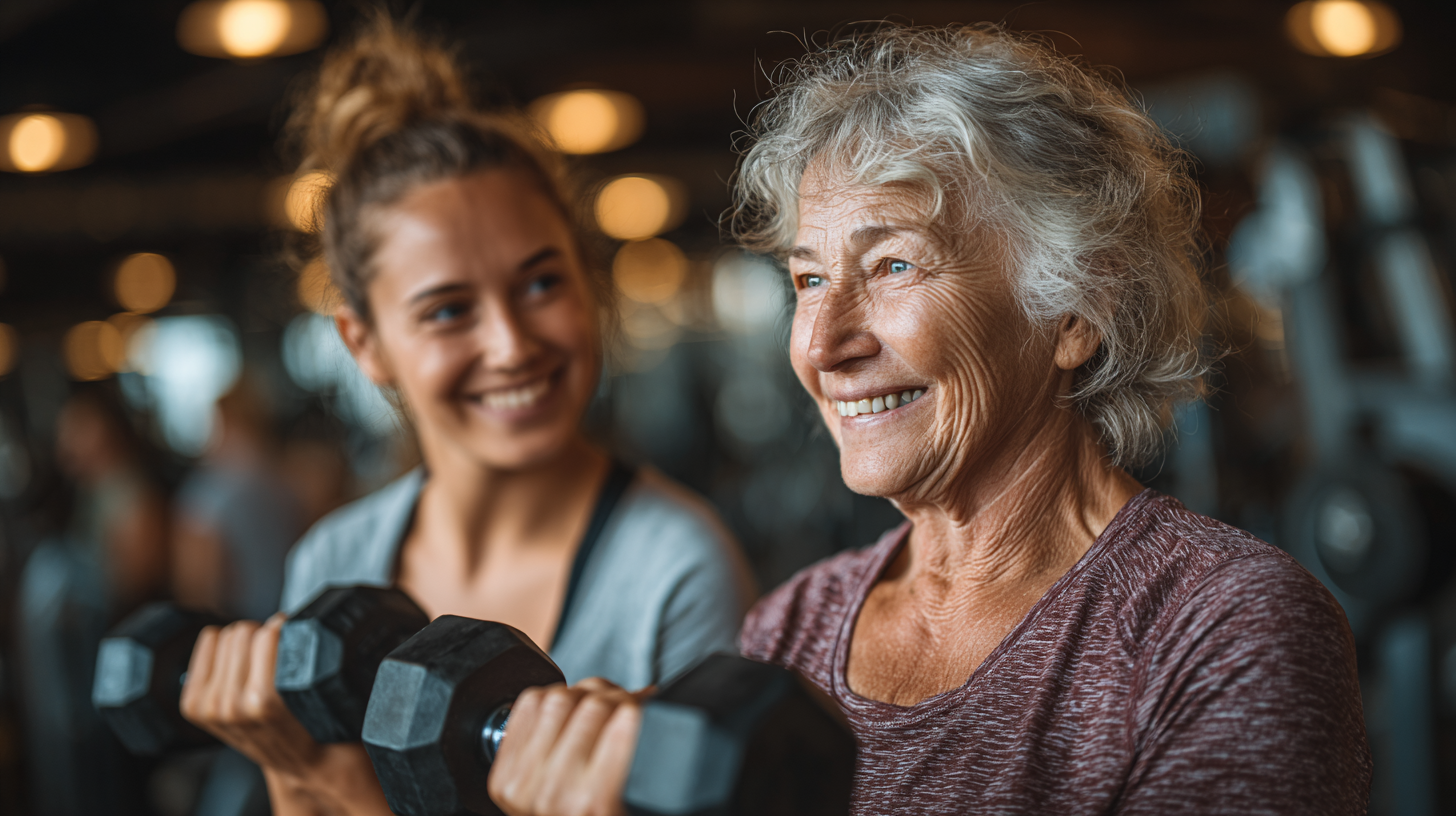Група старших людей на заняттях фітнесом